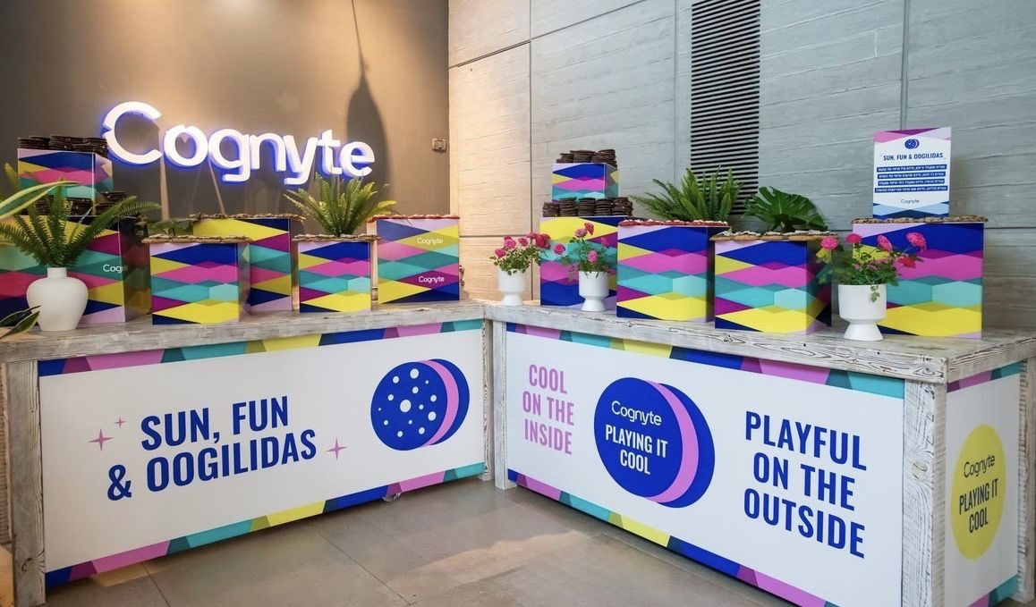 Printed acrylic cubes along two wrapped event counters